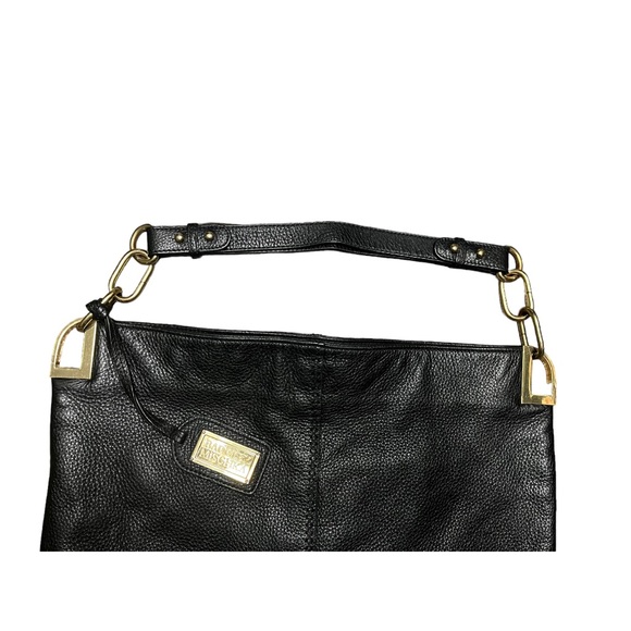 Badgley Mischka black  leather shoulder bag  hobo chain strap gold hardw… - Picture 3 of 12